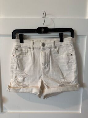 American Eagle Curvy High Rise Shortie Women's Distressed White Shorts